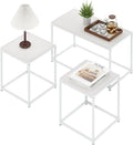 Furinno CAMNUS Living Room Tables Set of 3, Metal Frame 1 Coffee Table + 2 Side Tables, Side Tables Set, White
