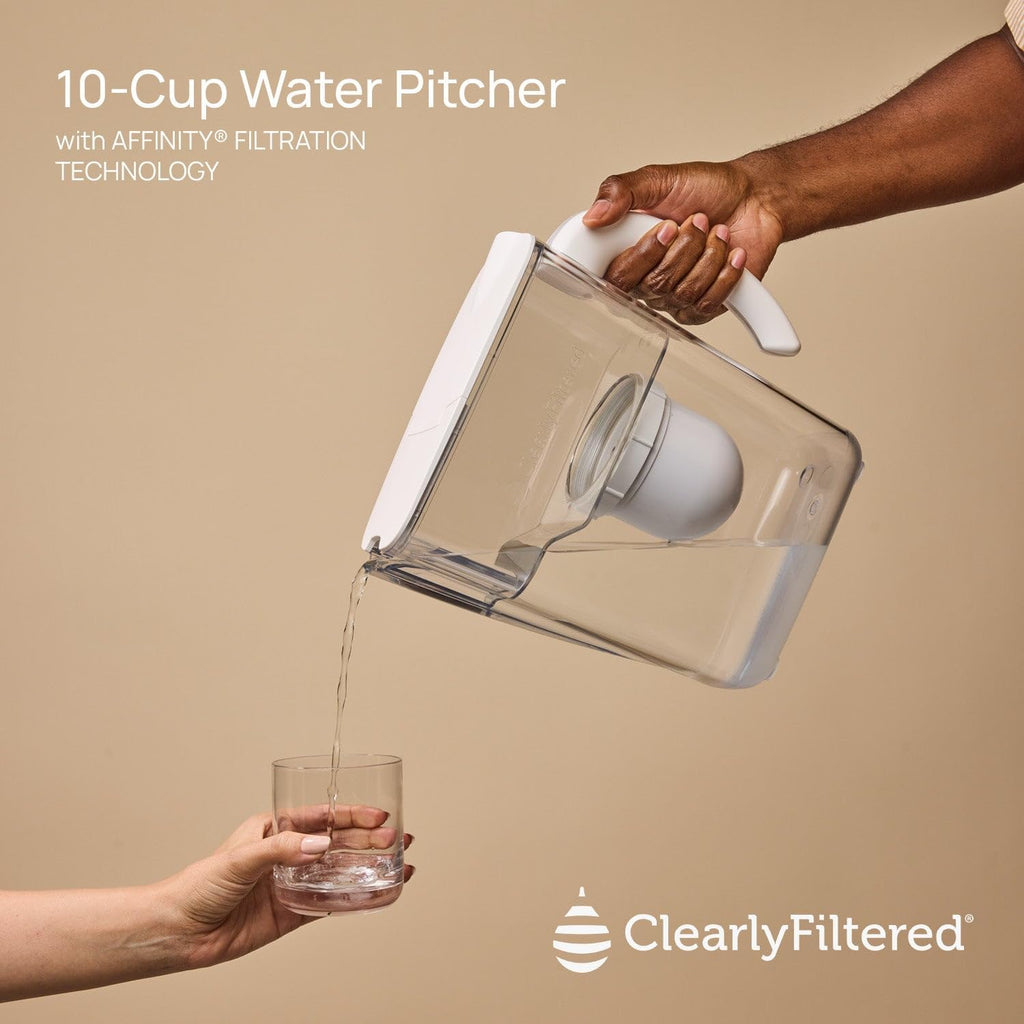 Clearly Filtered Filtered Water Pitcher - 80 Fl Oz, NSF Certified - Targets 365+ Contaminants - Fluoride, PFAS, Lead, Chlorine, Microplastics - BPA/BPS Free - 10 Cup Filter (Pitcher Includes 1 Filter)