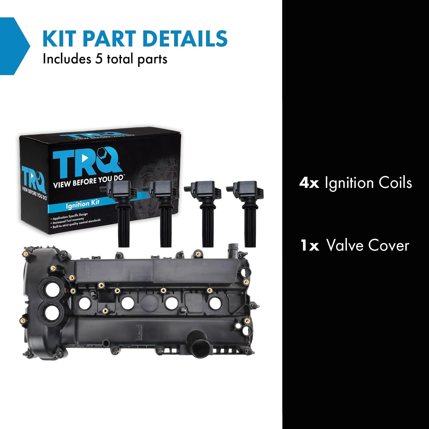 TRQ Ignition Coil Kit 4 Piece Coil on Plug Compatible with 2012-2014 Ford Edge 2013-2016 Escape 2012-2015 Explorer 2013-2018 Focus 2013-2016 Fusion 2013-2017 Taurus 2015-2016 Lincoln MKC MKZ