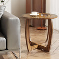 Round End Table, Rustic Farmhouse Side Table with Criss-Cross Wood Legs, Accent Furniture for Family, Dinning or Living Room, Small Coffee Table for Small Spaces, Vintage Brown