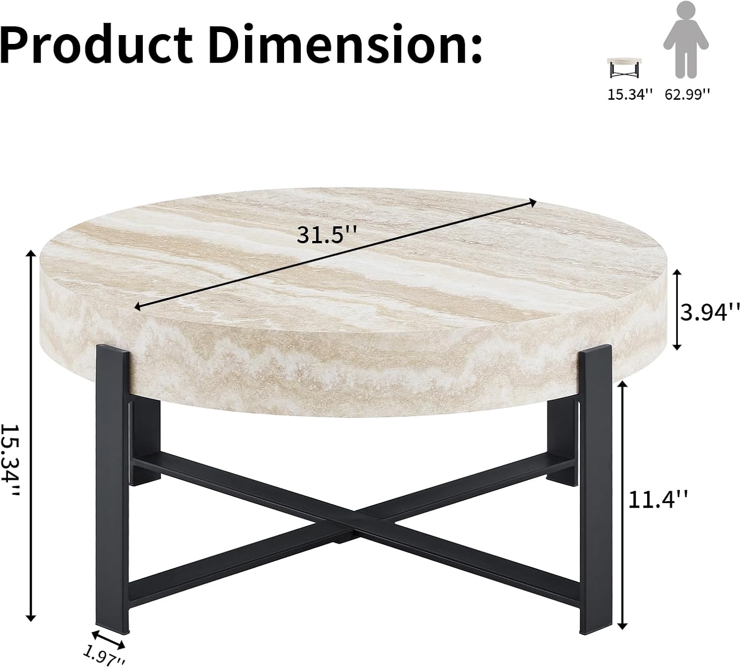 Round Coffee Table, Small Wood Coffee Table with Storage, Modern Wood Circle Table with Metal Frame, Round Accent Center Tables for Living Room Apartment Small Space