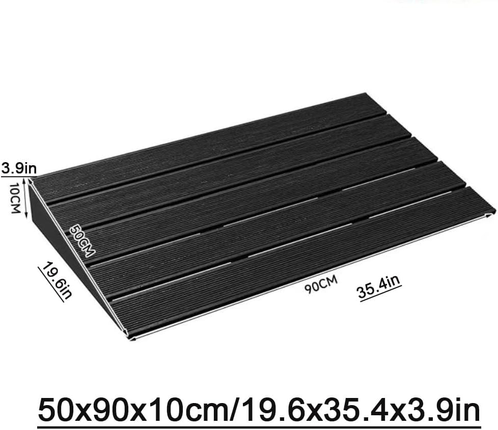 4' Rise Steps Ramp Wooden Slope Ramp For Driveway/Garage Door/Stair/Shed，Motorcycles Access Ramp，Threshold Ramp For Doorways，With Non-Slip Grooves(Grille black,19.6x35.4x3.9in)