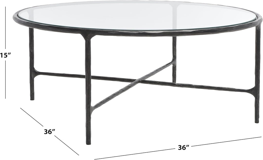 SAFAVIEH Couture Collection Jessa Black Metal/Tempered Glass Top Round Coffee Table (Fully Assembled)