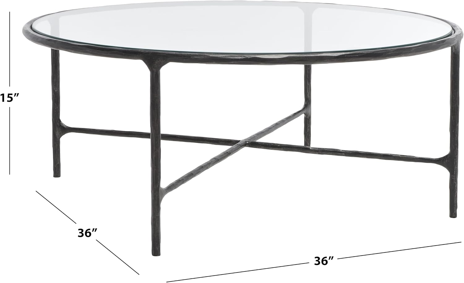SAFAVIEH Couture Collection Jessa Black Metal/Tempered Glass Top Round Coffee Table (Fully Assembled)