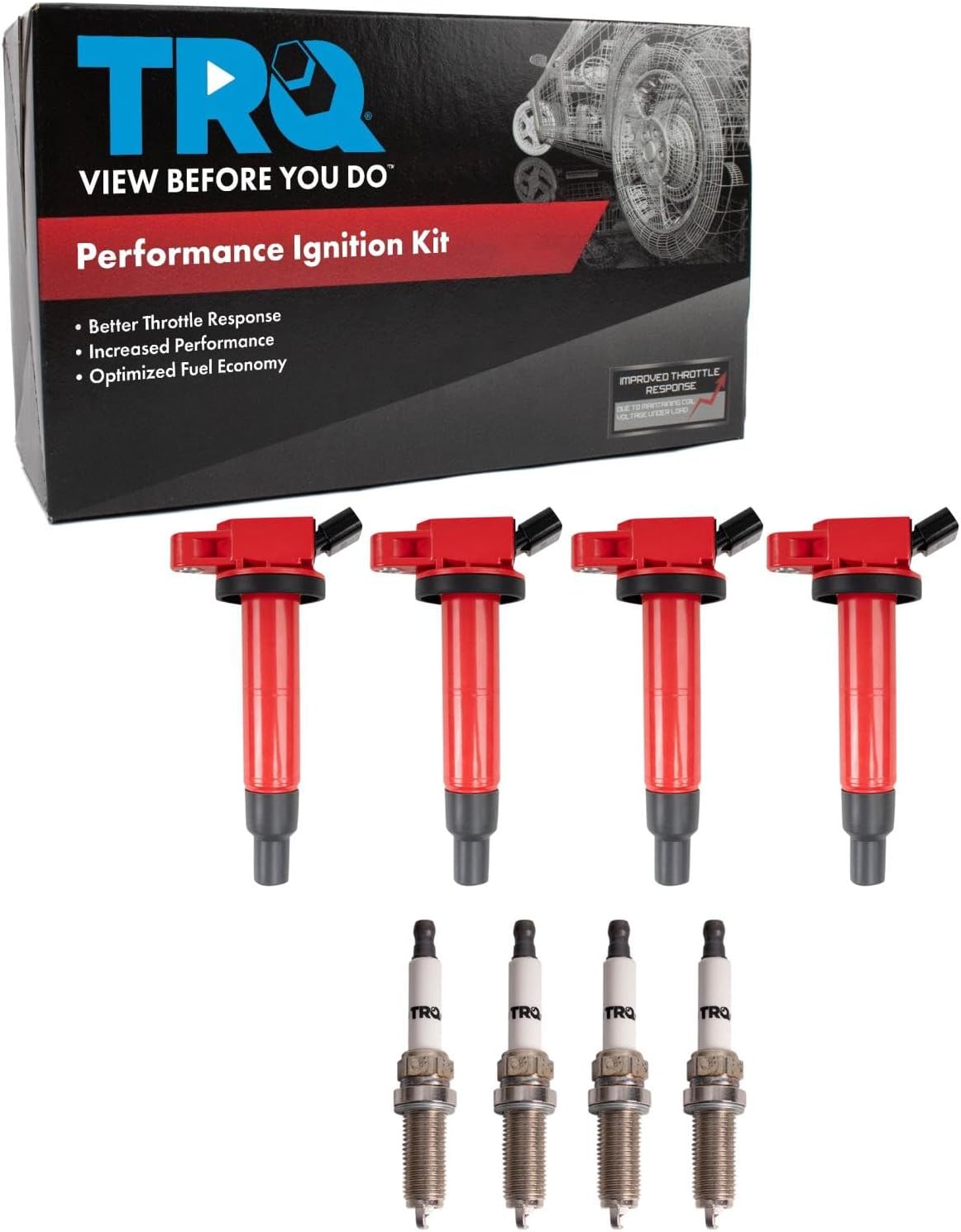 TRQ Ignition Coil and Spark Plug Kit 8 Piece Iridium Spark Plugs Compatible with 2013 Scion xB