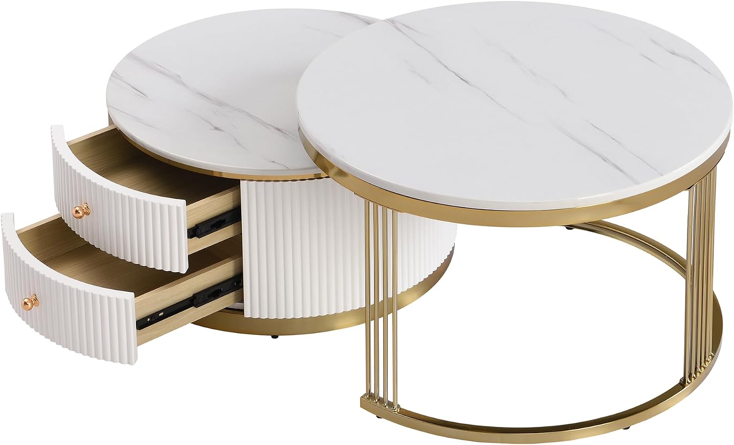 27.6' Modern 2 Pieces Round Nesting Coffee Table with Drawers,White