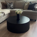 35.43'' Black Round Fluted Coffee Table Wood Circle Coffee Table for Living Room, Modern Contemporary Style, No Assembly, Black
