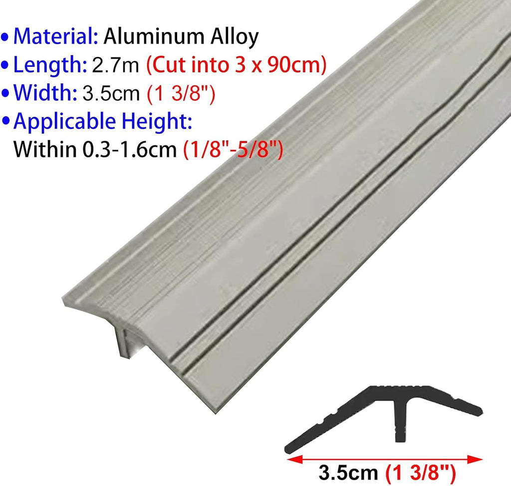 Floor Transition Strip Aluminum Alloy Threshold Divider Strip, Tile to Wood Edge Trim Bars, Connection Flooring Gap Decoration Covering, Doorways Threshold Reducer(Gray)