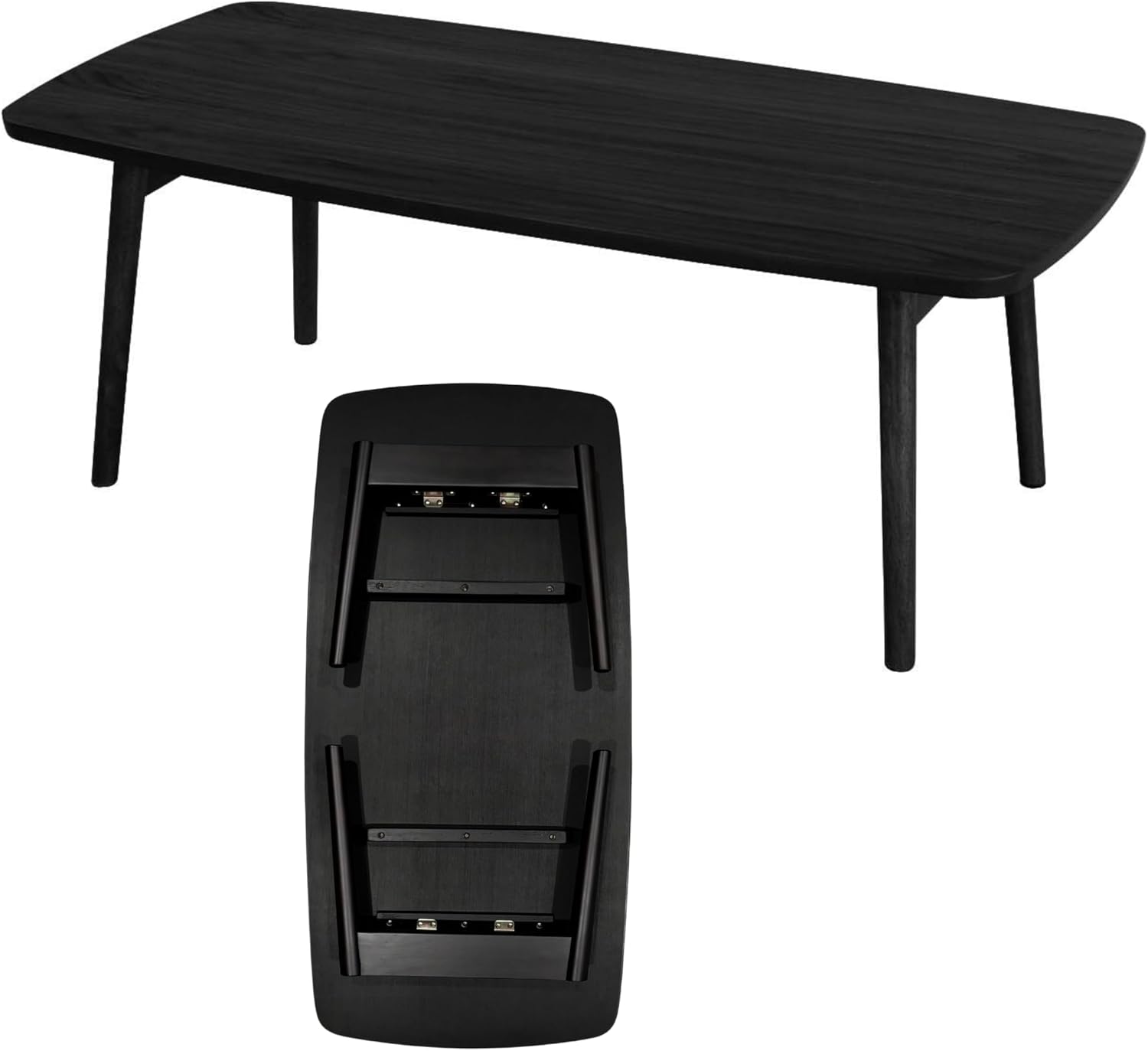 AZUMAYA Folding Legs Table W41.3 x D20.5 x H14.0 Inches Natural Oak and Rubber Wood Material Home and Living Coffee Table Black Wooden Color SGS-229BK