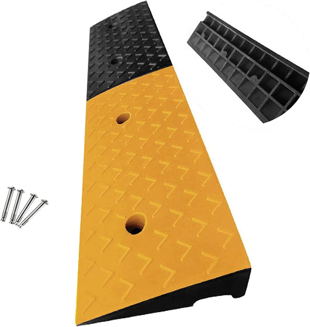 Rubber Curb Ramp 4' Rise, Threshold Ramps for Doorways, Door Ramps with Non-Slip Textured Surface, Driveway Ramp for Wheelchair Trucks Cars Motorhome Forklifts (39.3x9.8x4 Inch)