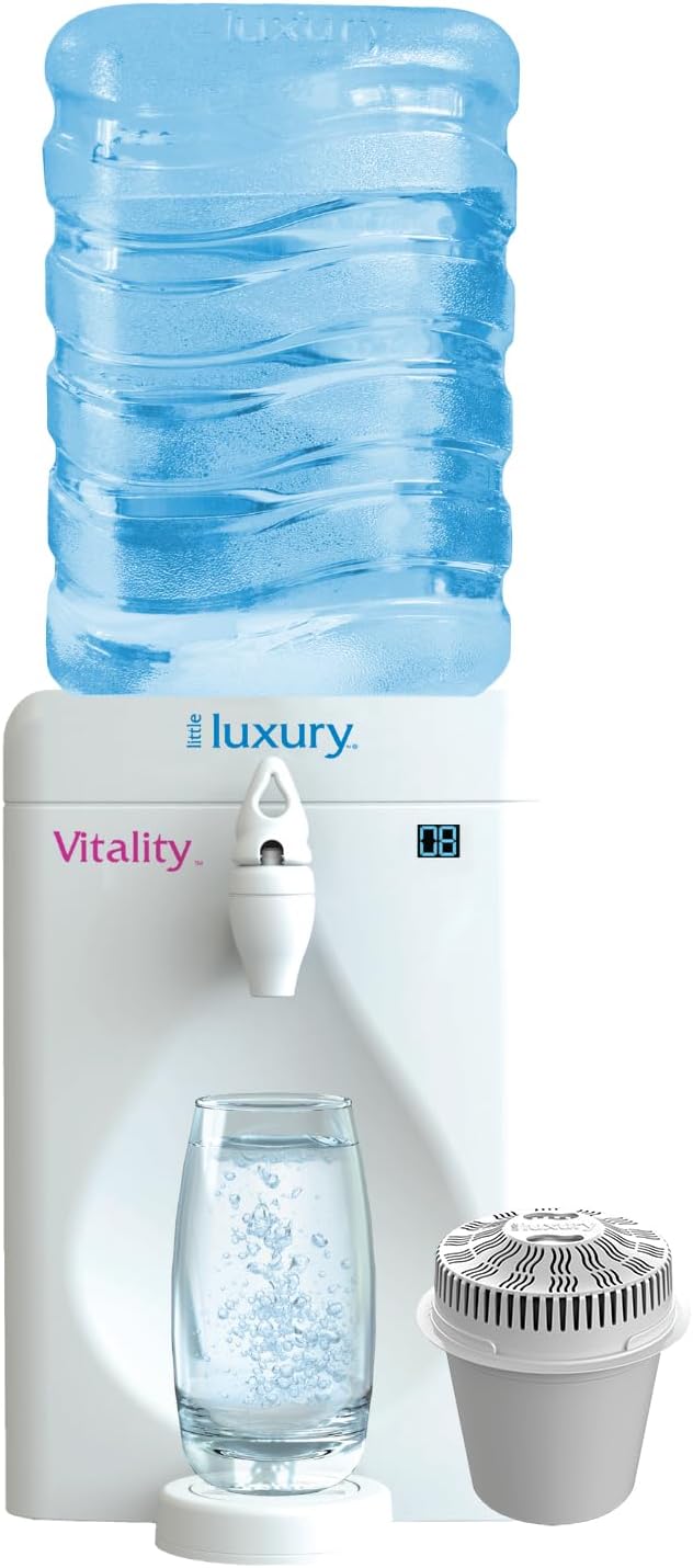 Little Luxury Vitality Mini Water Cooler with Filter, Countertop, Fill At Your Tap, Refillable, BPA-Free 1.8-Gallon Bottle, Filter and Cools Tap Water