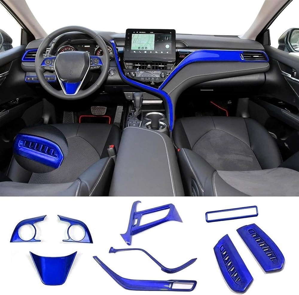 for Toyota Camry LE SE XLE XSE 2021 2022 2023 Models Blue Plastics ABS Full Set of Car Interiors Instrument Panel Center Console Trim Air Outlet Steering Wheel Cover Car Accessories 9pcs