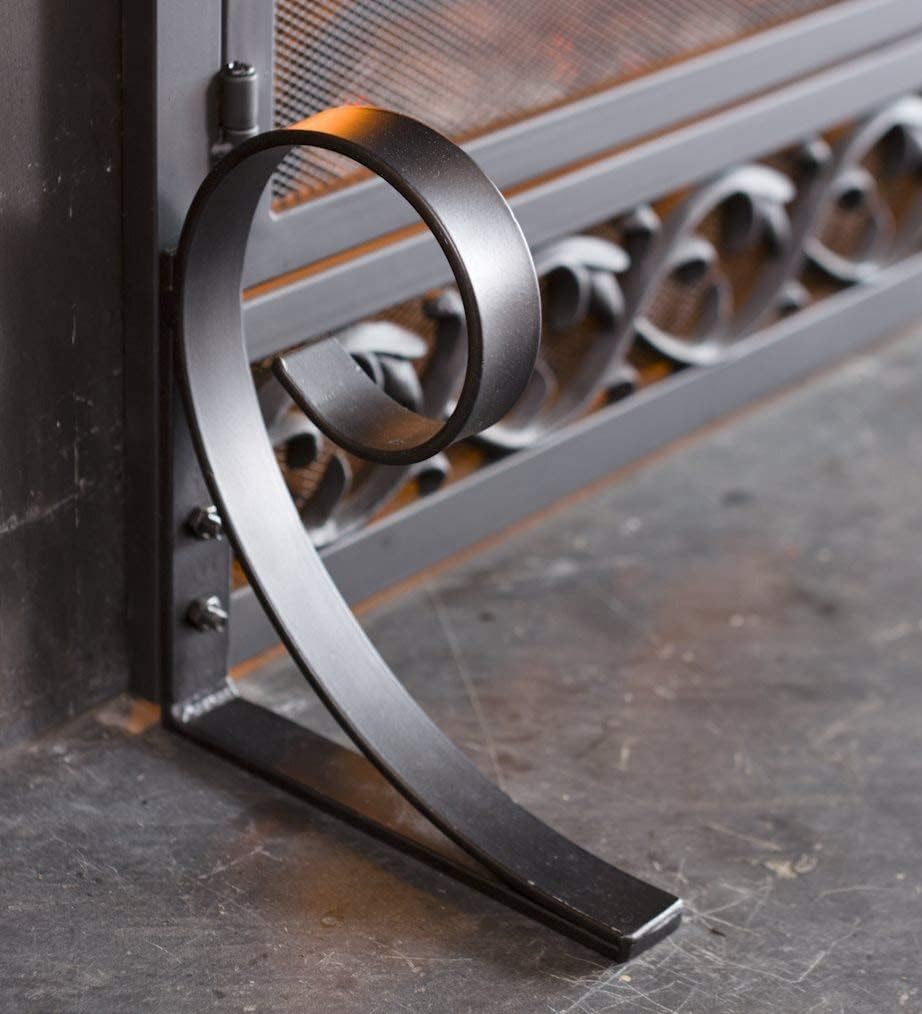 Plow & Hearth Metal Fireplace Screen Scrollwork Black | 38' W x 31' H | Dual Magnetic Hinged Doors | Spark Guard Cover | Stand Alone Wrought Iron Panel Fire Place Cover