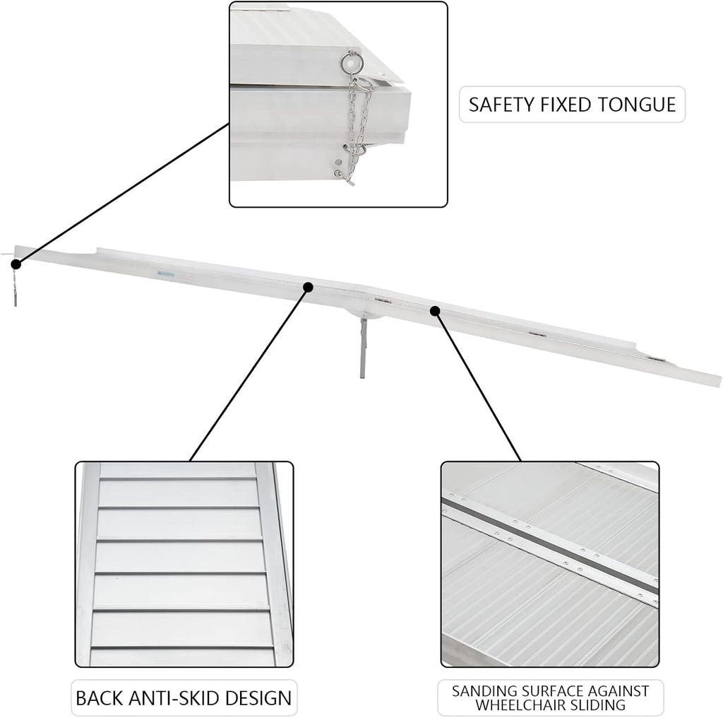 10FT Wheelchair Ramp w/Carrying Handle & Adjustable Supporting Legs, Non-Skid Foldable 10' Mobility Ramp, 600LBS Weight Capacity for Home Steps Stairs Doorways Door Threshold