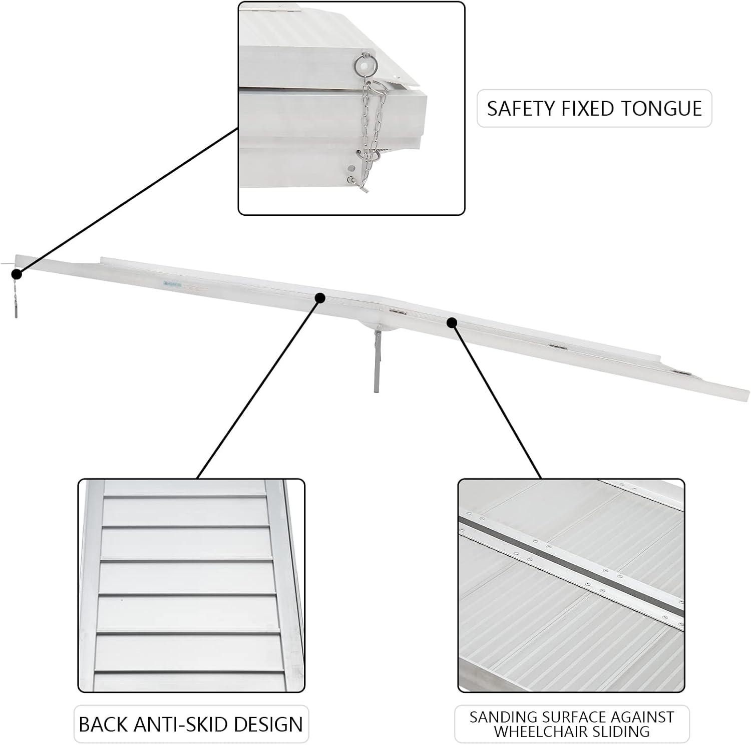 10FT Wheelchair Ramp w/Carrying Handle & Adjustable Supporting Legs, Non-Skid Foldable 10' Mobility Ramp, 600LBS Weight Capacity for Home Steps Stairs Doorways Door Threshold