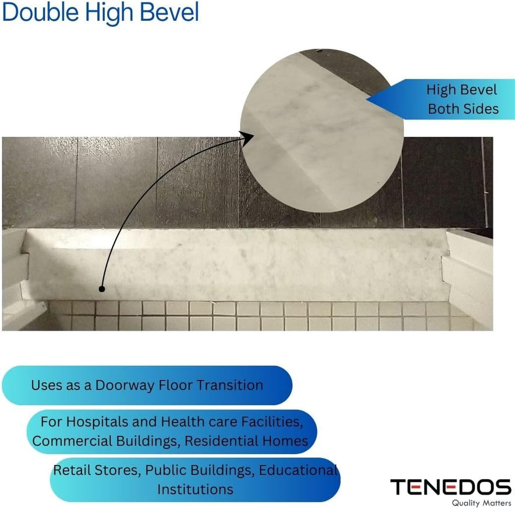 Tenedos Carrara Bianco Marble Double Bevel Hollywood Doorway Floor Transition Threshold (Marble Saddle) Polished - (4x36)