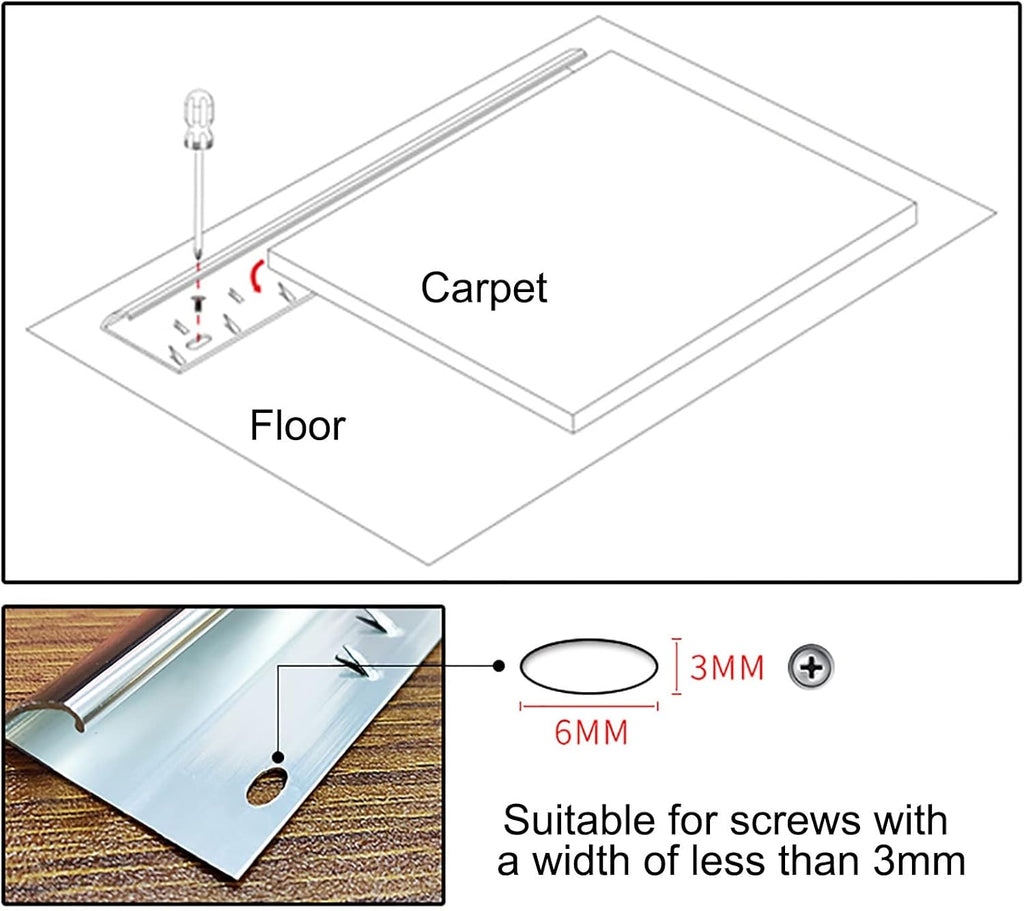 Carpet to Wood Floor Transition Strip - Metal Z Molding Doorway Threshold Edging Trim for Tile and Hardwood Flooring - Cuttable Design for Easy Installation
