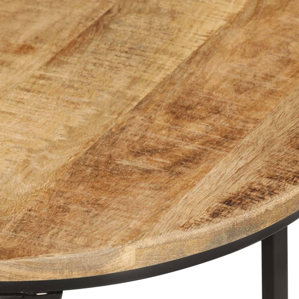 vidaXL Solid Rough Mango Wood Nesting Tables - 3 pcs Set of Round Stacking Coffee Tables with Industrial Design for Living Room, Bedroom, and Office Use