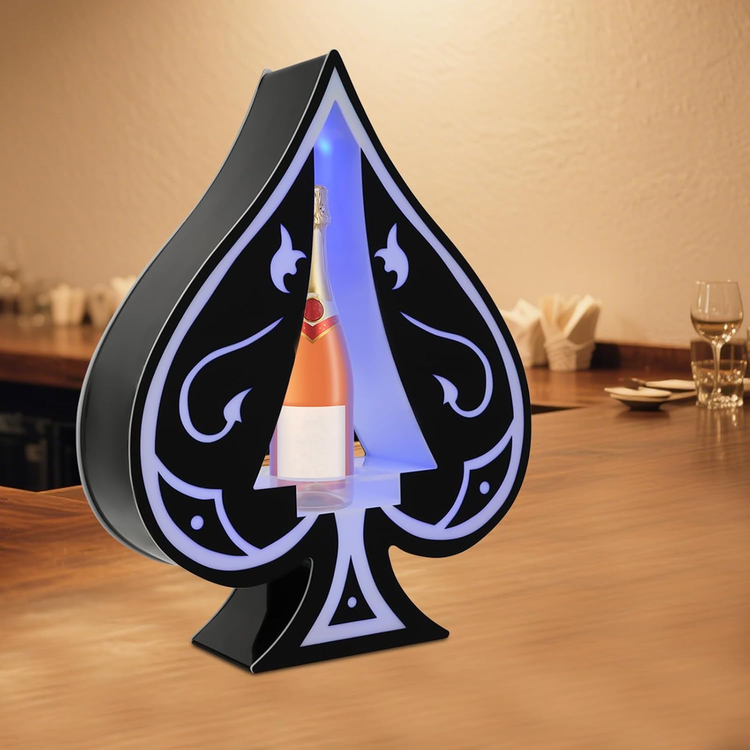 LED Lighted Liquor Bottle Display Shelf, Ace of Spades Champagne VIP Bottle Presenter w/7 Lighting Colors,Champagne Bottle Display Stand for Commercial Bars, Clubs, KTV