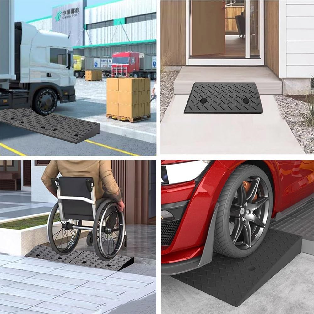 Portable Cars Curb Ramps, Rubber Loading Ramp 2' 8' Rise Non-Slip Wheelchair Threshold Ramp Heavy Duty Driveway Ramps for Doorway Sidewalk Garage(H 19 CM/7.5')