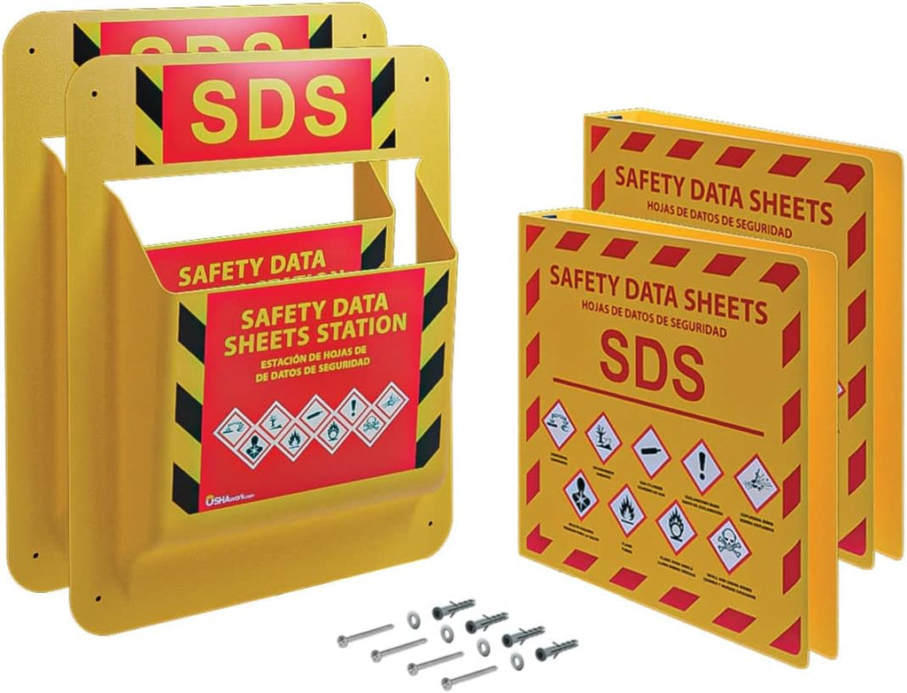 Yellow Safety Inc., 2-Pack, MSDS SDS Binder and Wall Station - 2024 Requirements Heavy Duty 3 Inch, 3 Ring Safety Data Sheet SDS Binder and Wall Mounted MSDS Binder Holder, Includes Mounting Hardware