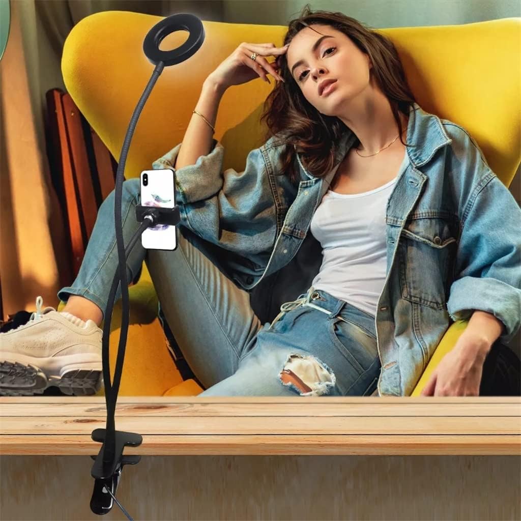 Selfie LED Ring Light Tabletop Shooting Ring Lamps Studio Light with Phone Holder for Video Photo Makeup (Color : Black Size : 63cm) (Black 63cm)