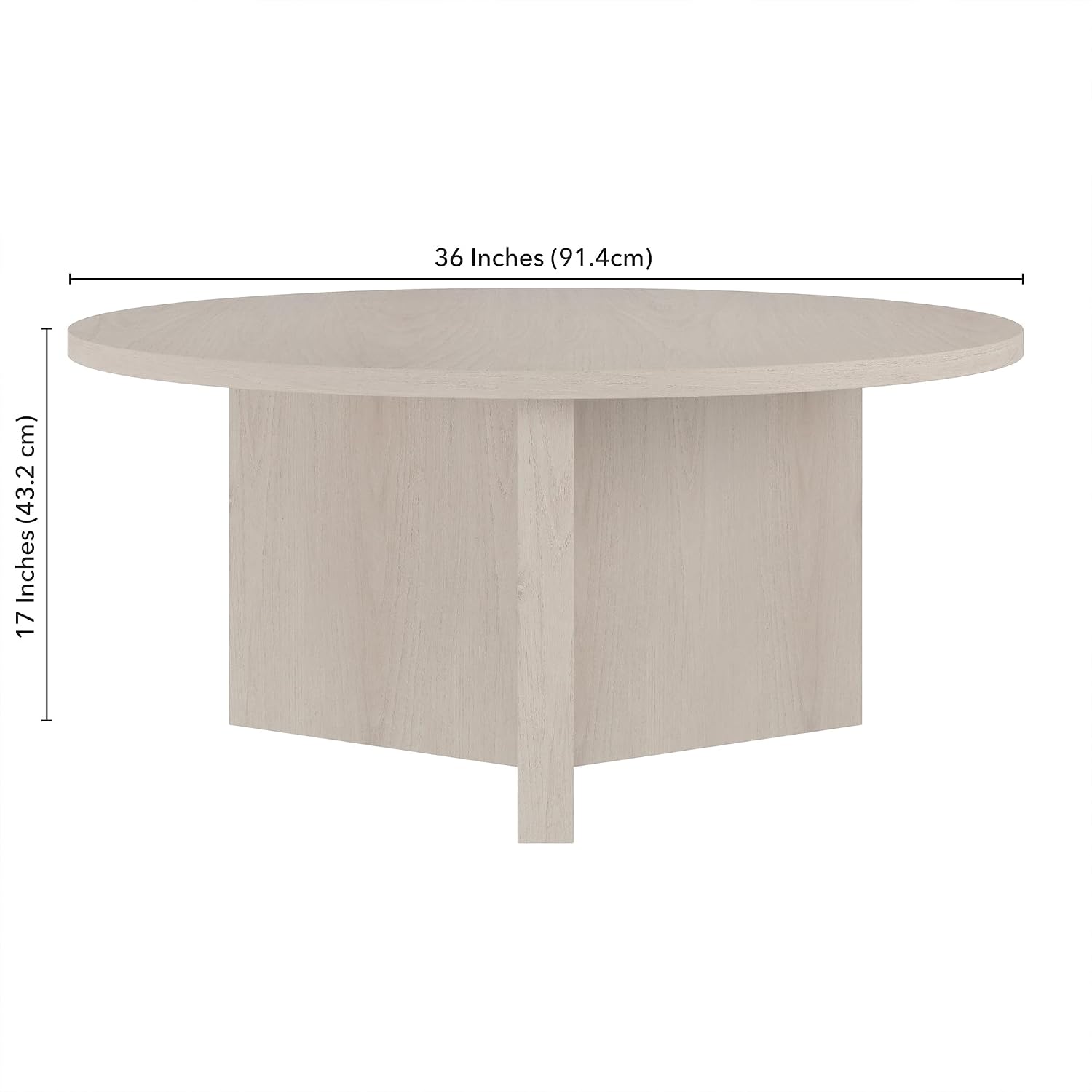 Henn&Hart 36' Round Wood Pedestal Coffee Table for Living Room, Family Room, Office, or Apartment, Beech White