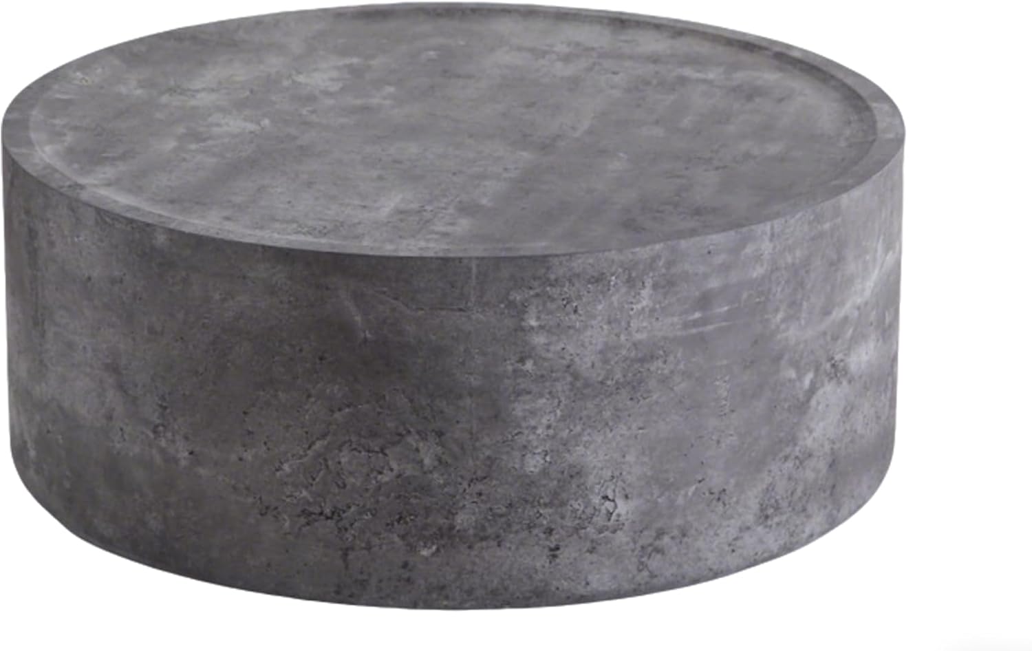 Modern Drum Coffee Table Faux Stone Finish Wood Coffee Tables Concrete Gray Round Center Table for Living Room Home Office,31.5'- Fully Assembled