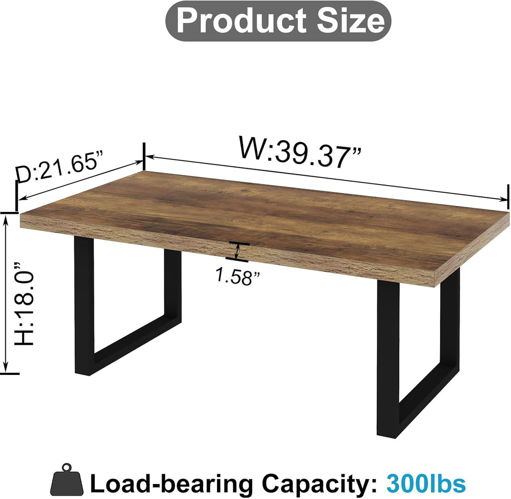 IBF Farmhouse Coffee Table, Modern Simple Wood Coffee Tables for Living Room, Industrial Minimalist Rectangle Center Table, Wood and Metal Tea Coffee Table for Home Office Bedroom, Rustic Oak, 39 in