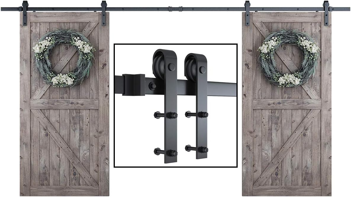 SMARTSTANDARD 13 FT Double Barn Door Hardware Kit, Sliding Door Track-Smoothly and Quietly -Includes Detailed Installation Fit 36'-40' Wide Door Panel(J Shape Hanger) Black