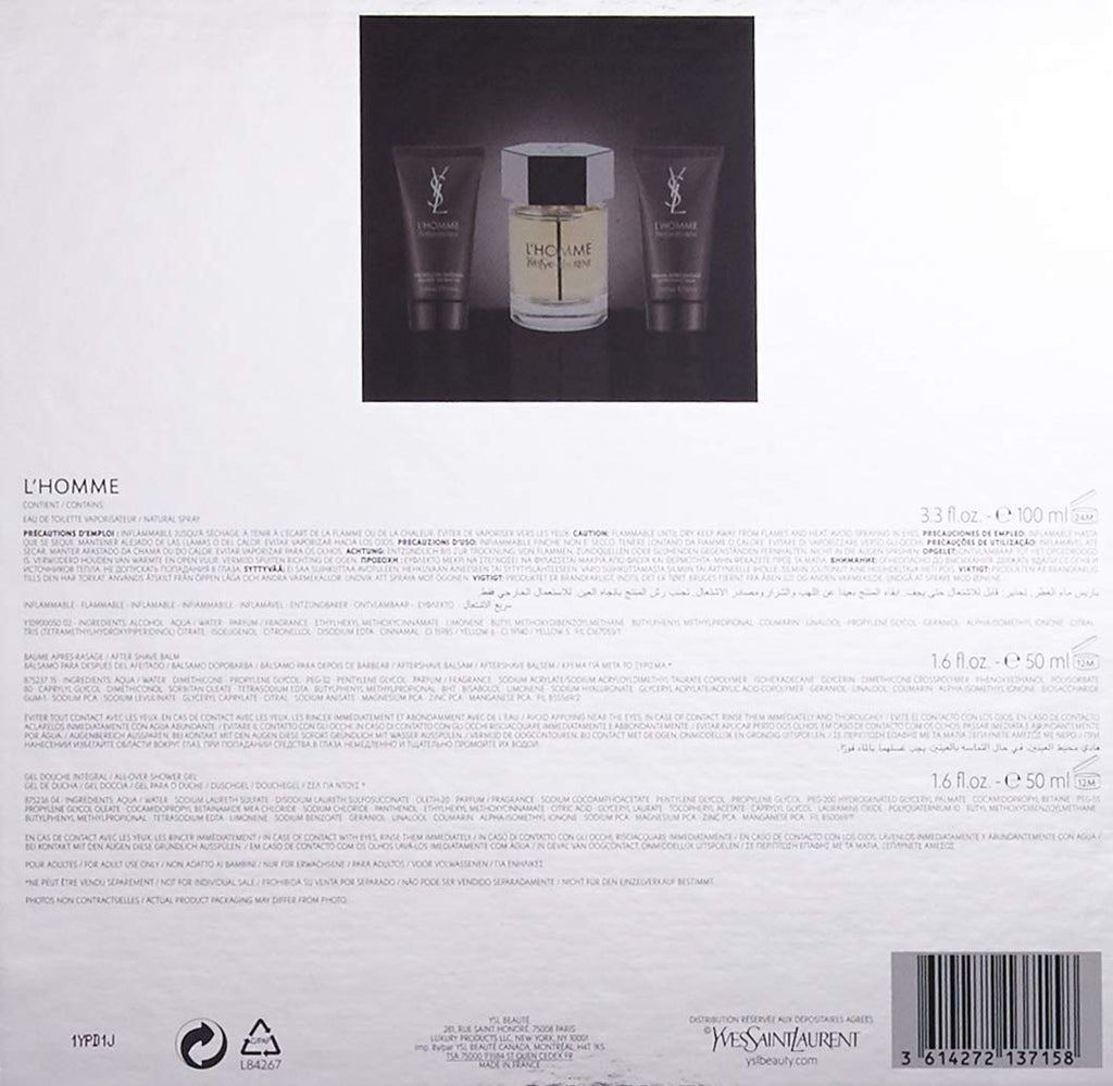 Yves Saint Laurent L'Homme Men Gift Set (Eau De Toilette Spray, After Shave Balm and All Over Shower Gel)