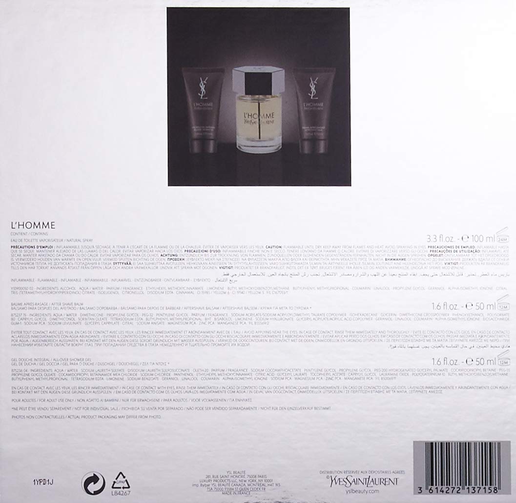 Yves Saint Laurent L'Homme Men Gift Set (Eau De Toilette Spray, After Shave Balm and All Over Shower Gel)