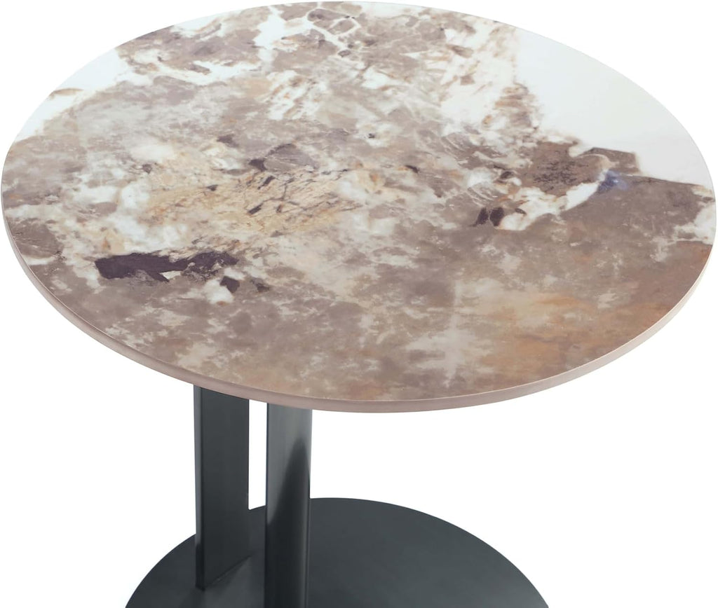 Manhattan Comfort Alondra 2 Piece Set, Round End and Coffee Tables with Sintered Stone Top & Stainless Steel Base, Elegant Design for Modern Living Room, Full Collection, Black