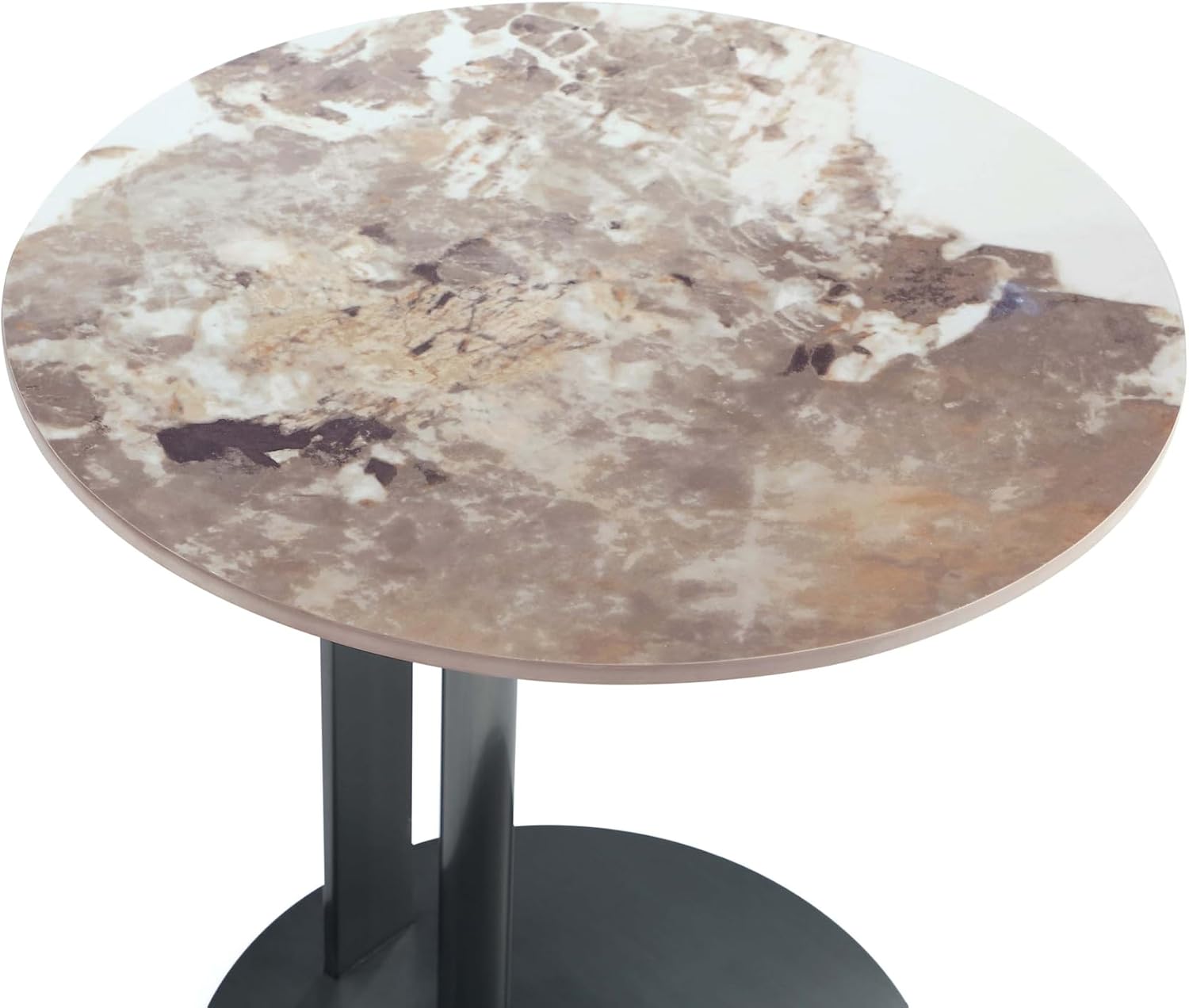 Manhattan Comfort Alondra 2 Piece Set, Round End and Coffee Tables with Sintered Stone Top & Stainless Steel Base, Elegant Design for Modern Living Room, Full Collection, Black