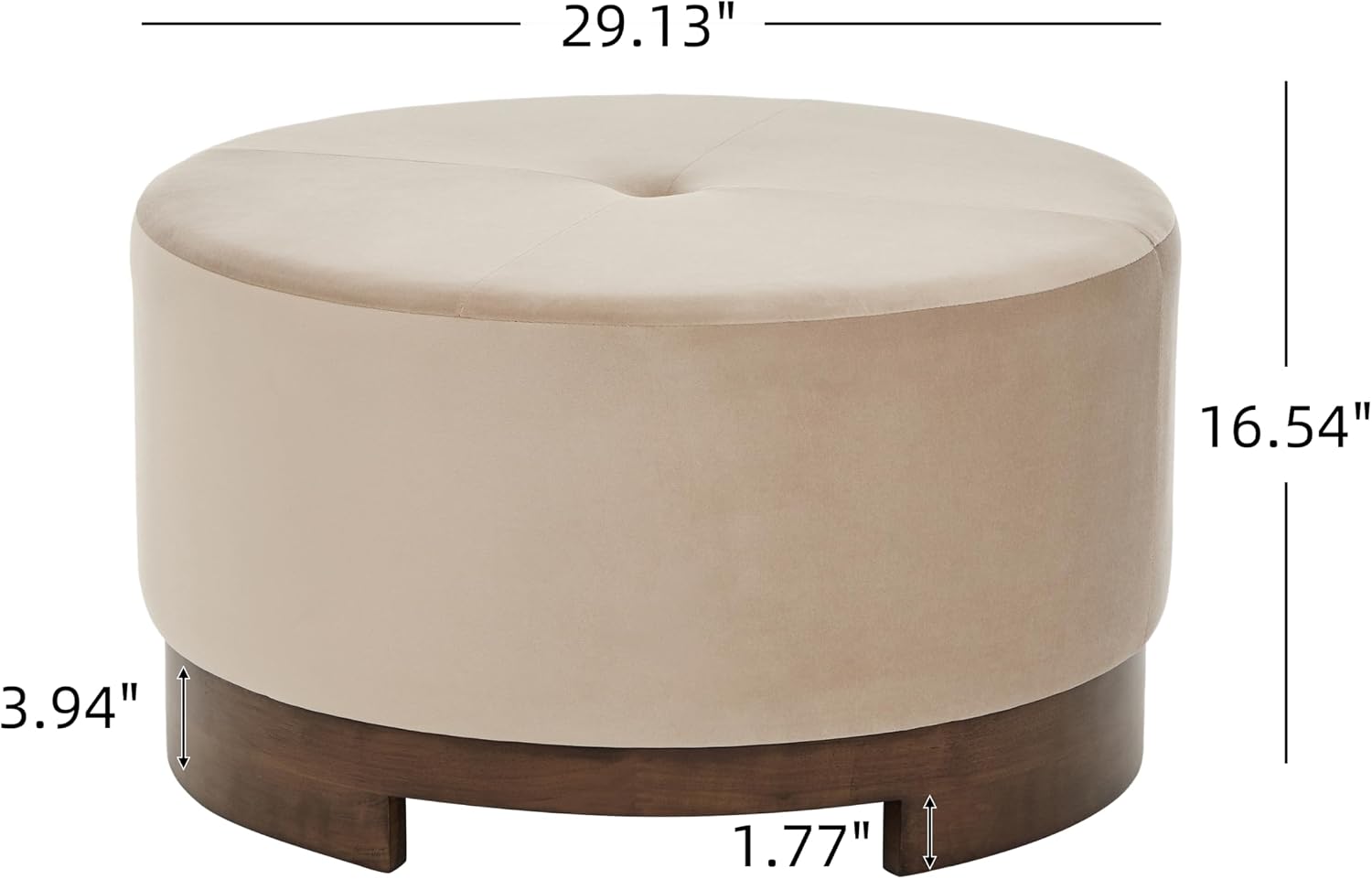 Christopher Knight Home Monroe Velvet Upholstery Round Ottoman, Living Room Sofa Ottoman with Wood Frame, Accent Small Foot Stool, Round Coffee Table, No Assembly Needed, Camel + Dark Walnut