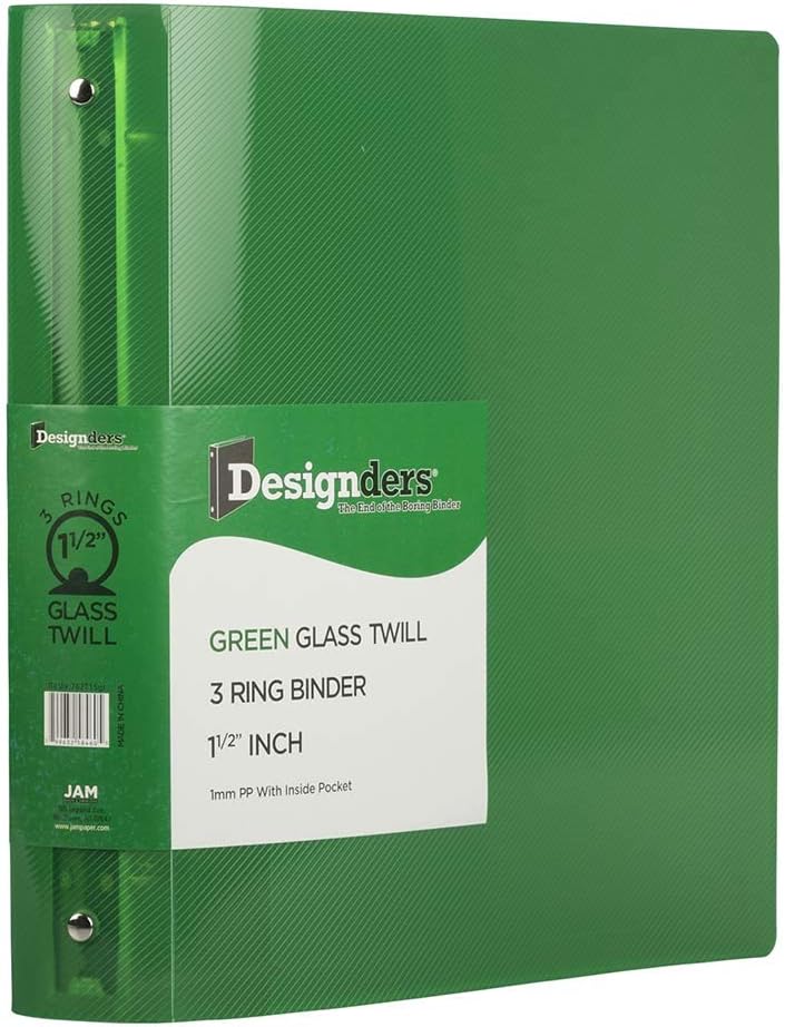 JAM PAPER Plastic 1.5 inch Binders - Green 3 Ring Binder - Bulk 20/Pack
