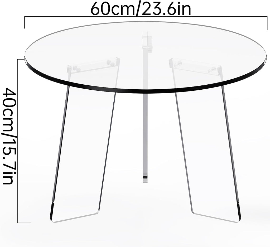 Acrylic Coffee Table Round, Clear Circle Modern Lucite Side Table Legs for Living Room, Bedroom, Office (Clear, 23.6' × 15.7')