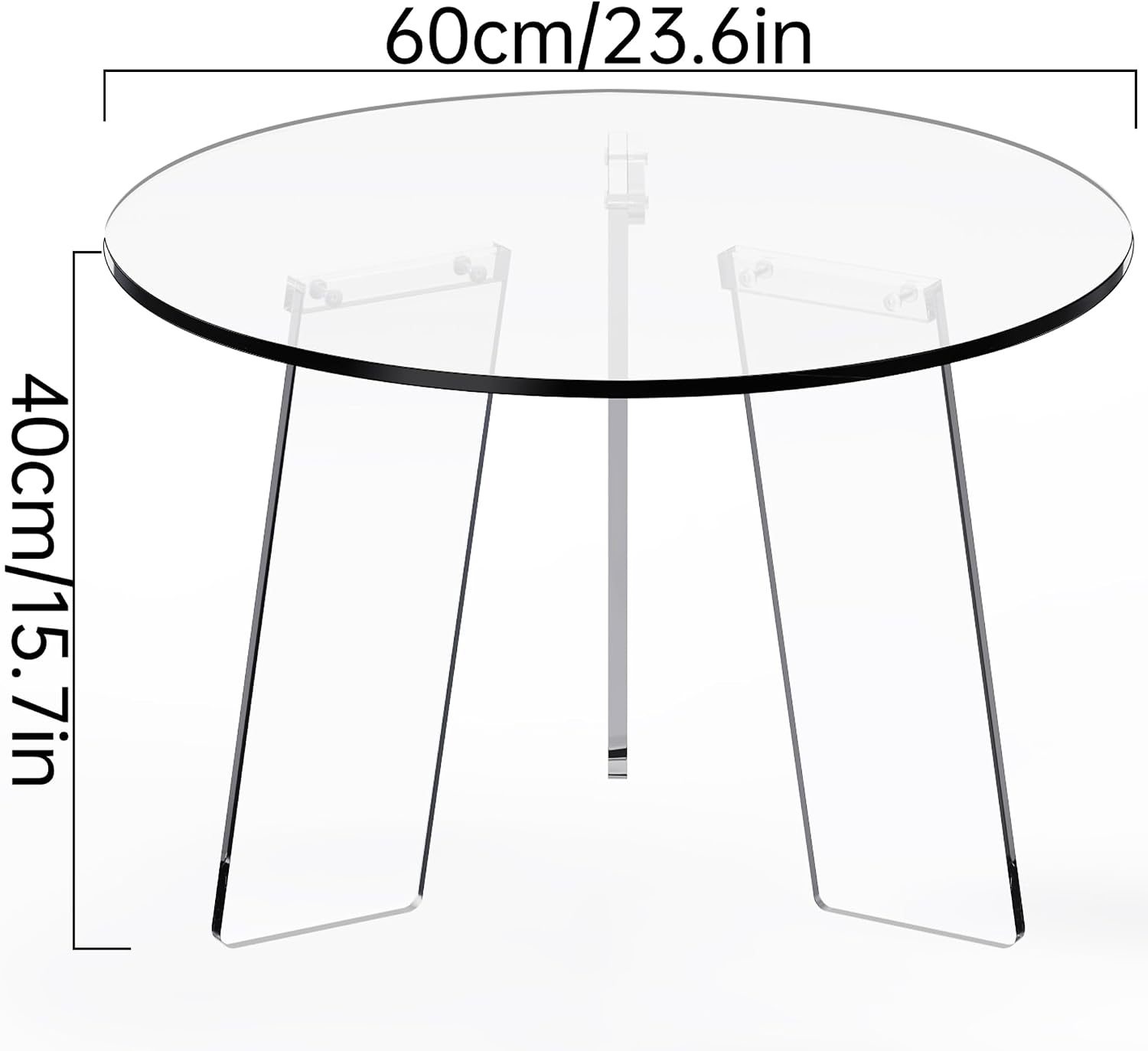 Acrylic Coffee Table Round, Clear Circle Modern Lucite Side Table Legs for Living Room, Bedroom, Office (Clear, 23.6' × 15.7')