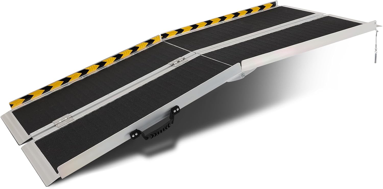 FAHKNS Portable Wheelchair Ramp 6FT, Aluminum Folding Wheelchair Ramp, Non-Slip Handicap Ramps for Home Outside Steps, Threshold Wheel Chair Ramps for Doorways, Porch, Cart, Stairs, Curbs, Scooter