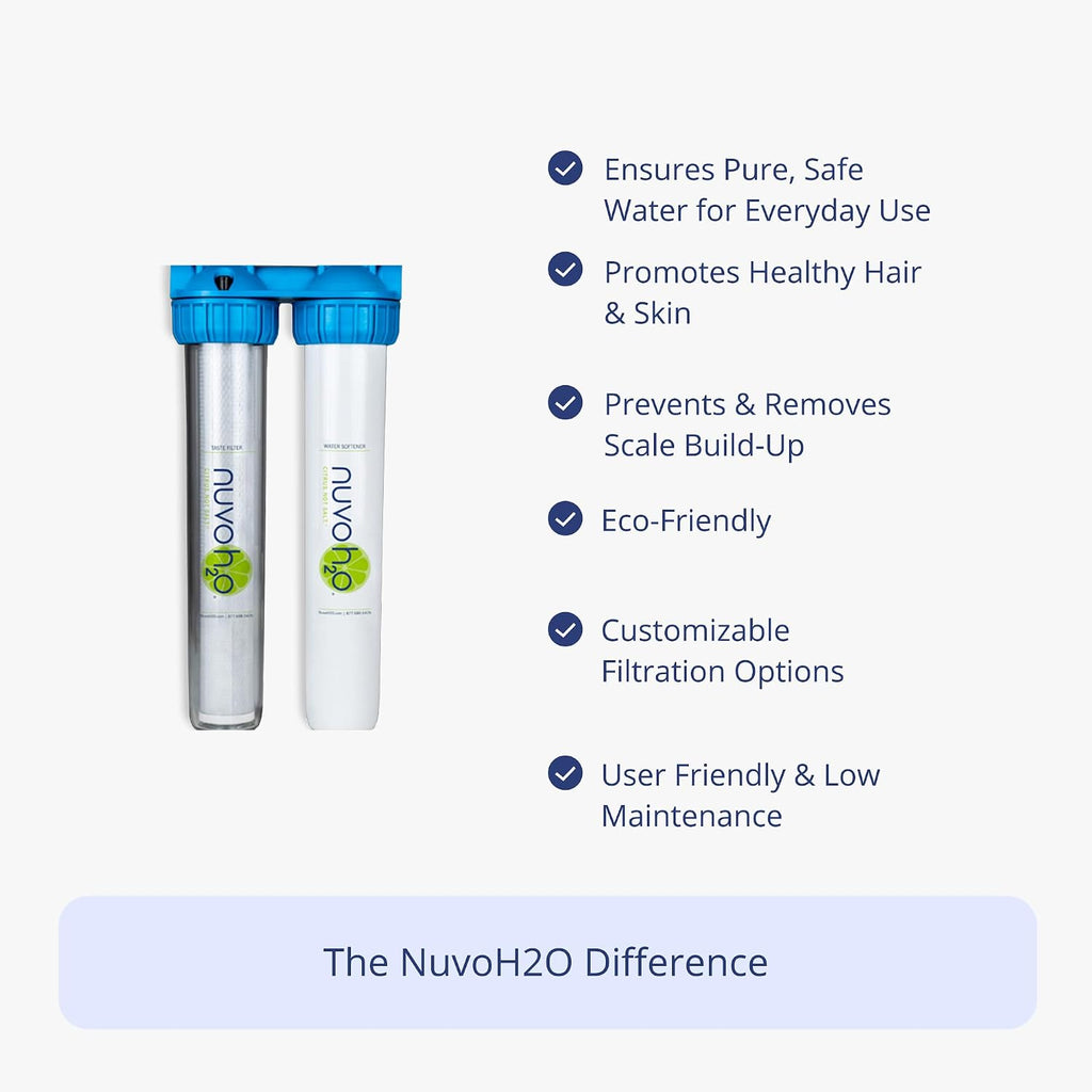 NuvoH2O 2-Stage Citrus-Based, Salt-Free Water Filter System + Water Softener and Carbon Filter – Healthy & Pure Water – Removes Hard Water Build Up (Home Duo System)