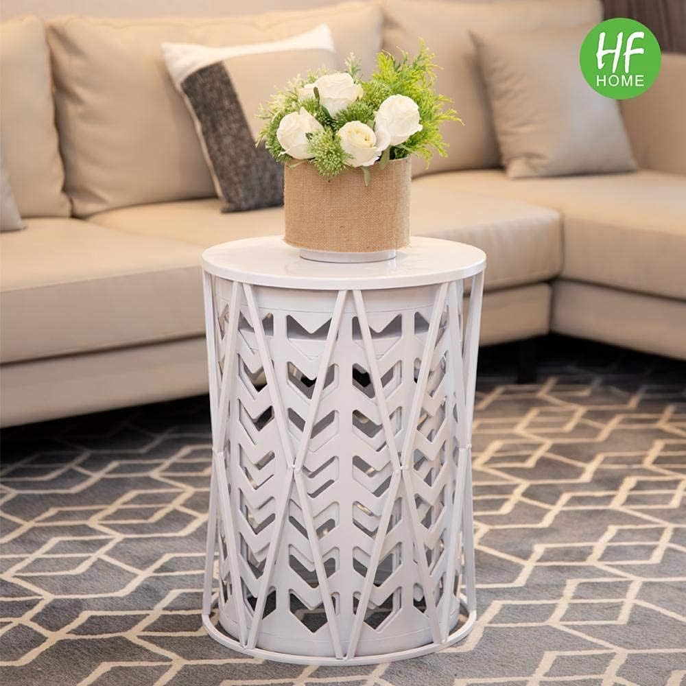 HFHOME Nesting Coffee Tables Set of 3, Industrial Metal Stacking Accent Side Tables Circle Table for Small Space, Living Room, Apartment, Bedroom Indoor - White