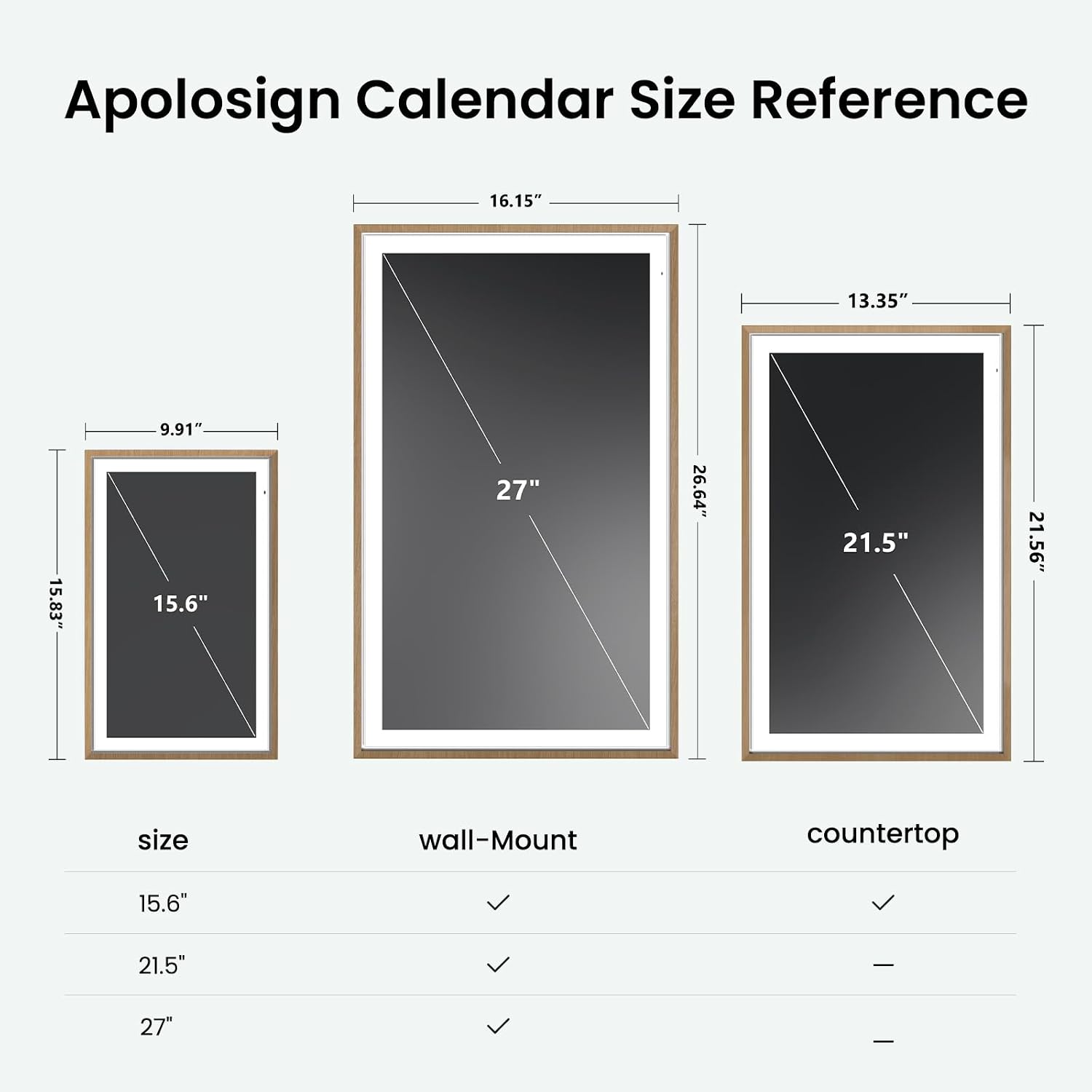 Apolosign 15.6-inch Digital Family Calendar, No Subscription Fee, Smart Wall Planner with Calendar Sync, Chore Chart & Touchscreen Display for Busy Families, Dual Mode, with Stand (Teak)