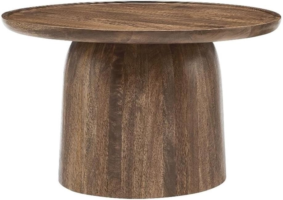 Modway Holloway 30 Inch Round Mango Wood Coffee Table in Walnut – Contemporary Circle Drum for Living Room – Mid-Century Modern Table with Solid Tabletop