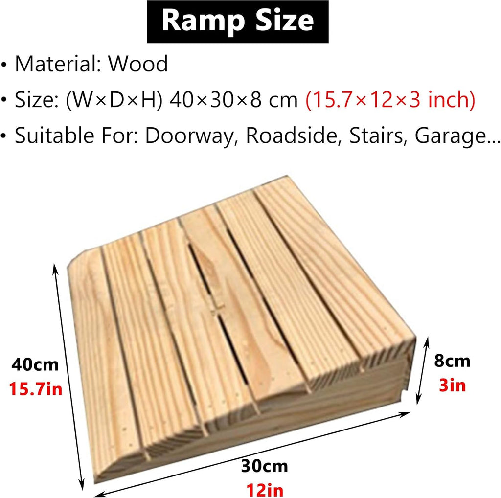 Wood Threshold Ramps for Doorways, Portable Wheelchair Ramp for Steps 3/4/ 6/7/ 8 Inch Rise, Lightweight Wooden Entry Ramp/Slope for Outdoor Stair Step (Size : 40x30x8cm (15.7x12x3in))