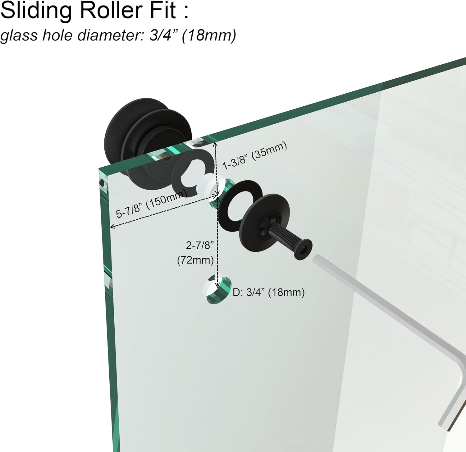 DIYHD 6.6FT Sliding Shower Door Hardware, in-Line Frameless Shower Door Kit for 8–10mm Glass, 304 Stainless Steel Black Finish, Space-Saving Design, No Glass Included