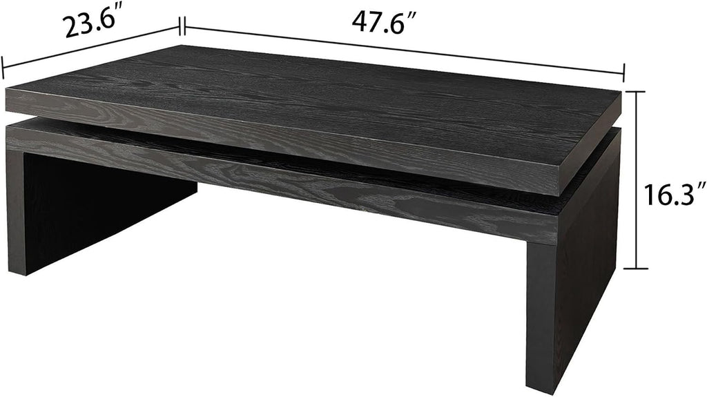 47.6' Farmhouse Wood Coffee Table, Mid Century Modern Wooden Coffee Tables for Living Room Natural Solid Firwood Tabletop Rectangle Center Table for Apartment Home Office Tea Table (Black)