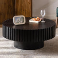 Round Fluted Coffee Table Round Drum Coffee Table for Living Room Modern Circular Pedestal Center Table (Circle Black 31.5in)