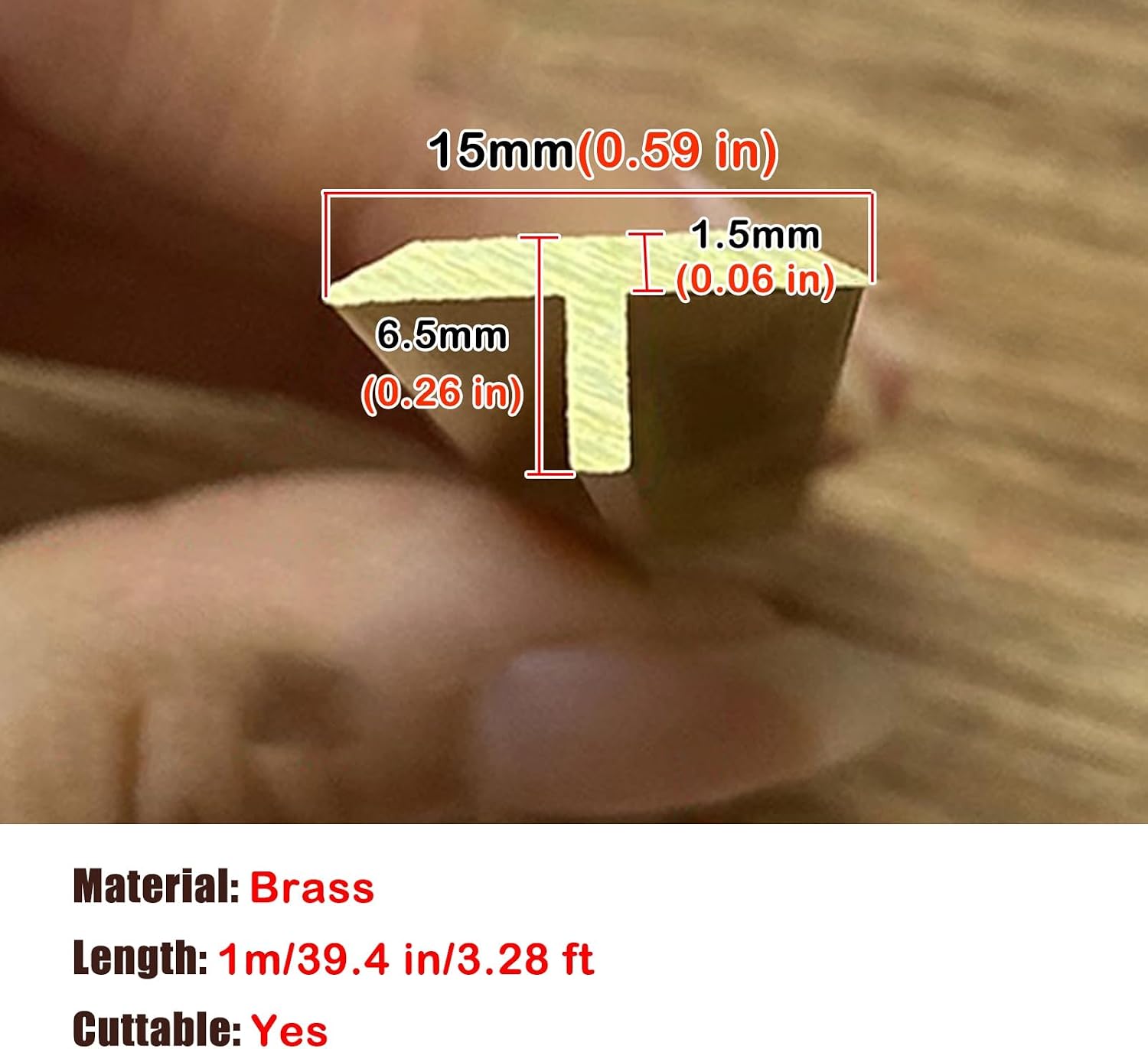 T-Shaped Brass Transition Strip, Doorway Threshold for Wood to Tile, Floor Wall Edging Trim, Gap Cover Strips, 1.5 cm Wide
