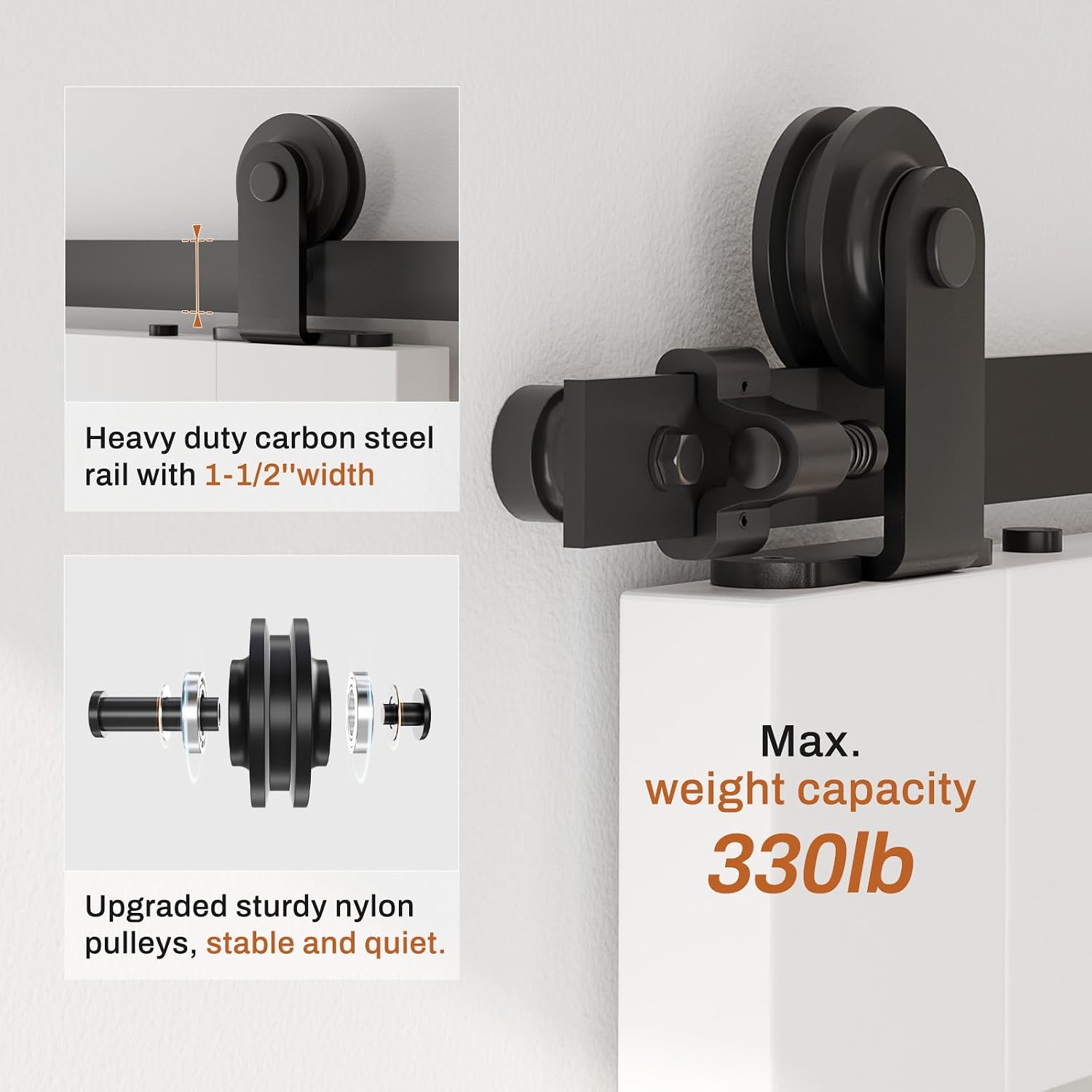 Barn Door Hardware kit 9FT(Whole Set Include Sliding Barn Door Track Kit & Barn Door Handle & Floor Guide) for Single Door-Heavy Duty