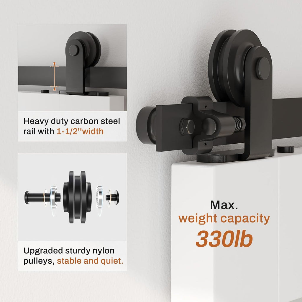 Barn Door Hardware kit 10FT(Whole Set Include Sliding Barn Door Track Kit & Barn Door Handle & Floor Guide) for Single Door-Heavy Duty
